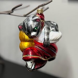 Vintage Kurt Adler Polonaise Cat In Boot Mouse Glass Christmas Ornament